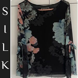 Melanie Lyne Silk Black Floral Blouse 🔥 - Size 10